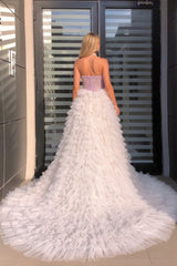 27Dress Strapless Sequined Hi-Lo Tulle Prom Dress with Ruffles