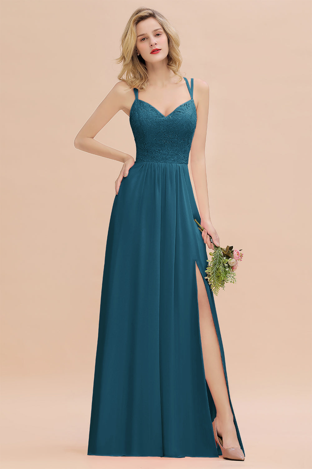 Sweetheart Chiffon A-Line Long Bridesmaid Dress with Slit