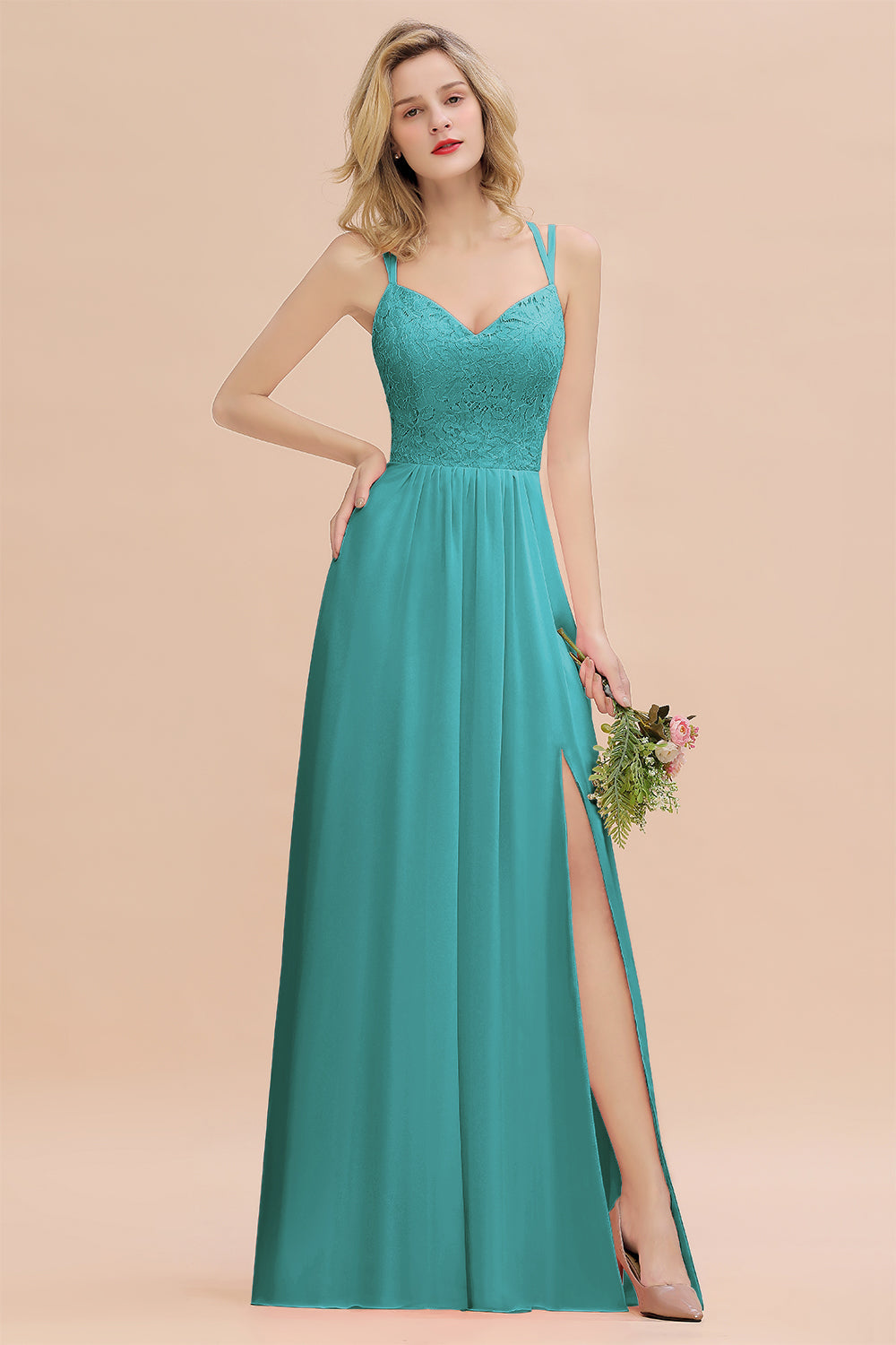 Sweetheart Chiffon A-Line Long Bridesmaid Dress with Slit