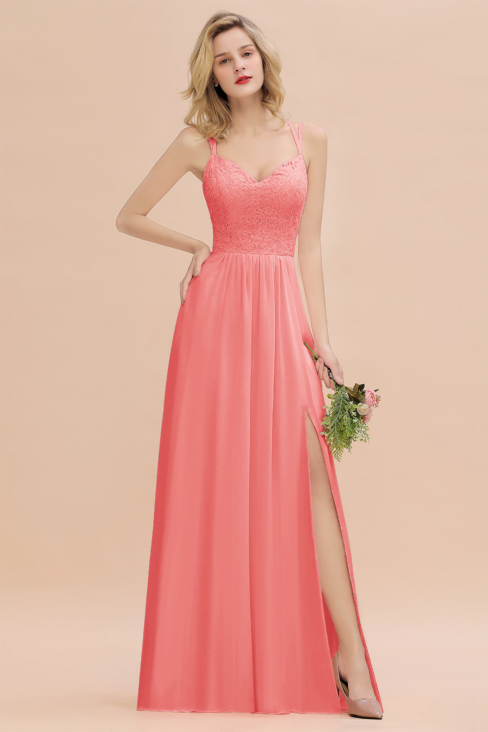 Sweetheart Chiffon A-Line Long Bridesmaid Dress with Slit