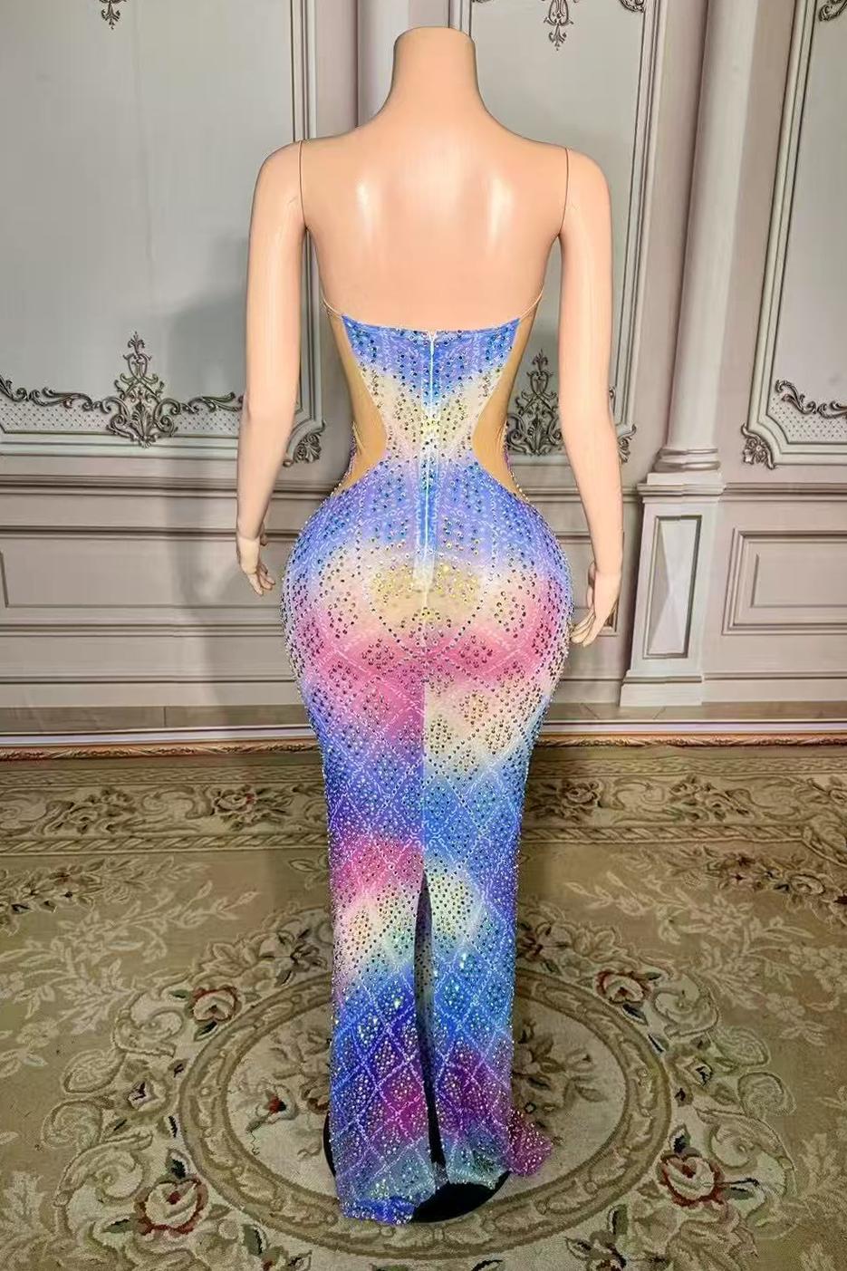 Sweetheart Sheath Long Prom Dress with Rhinestones Back View