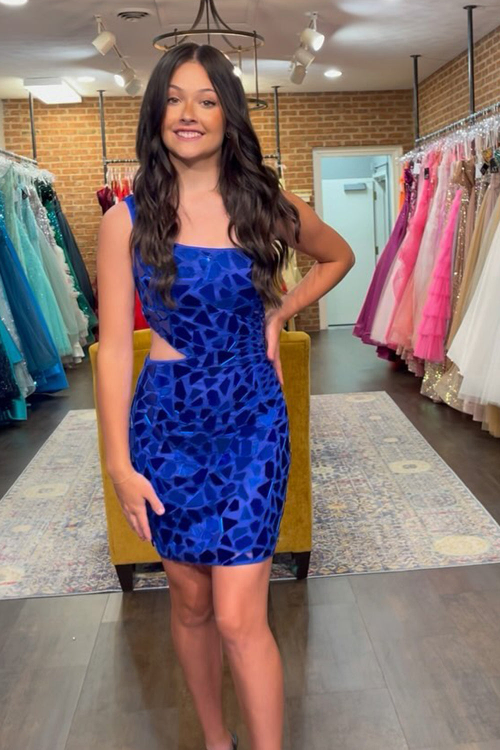 Sparkly Green One Shoulder Mirror Tight Short Homecoming Dress with Sequins 