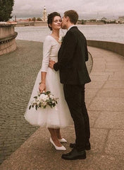 White Deep V-Neck A-Line Wedding Dress
