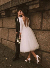 White Deep V-Neck A-Line Wedding Dress Back View