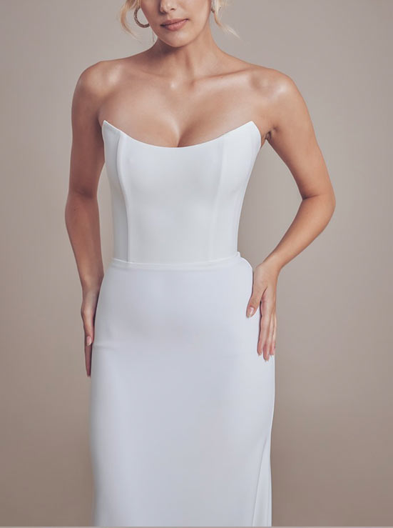White Off The Shoulder Mermaid Wedding Dress with Long Sleeves Bodice Detail
