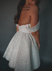 White Off The Shoulder Sequin A-Line Wedding Dress Back Detail