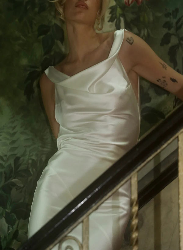 White Satin Sheath Wedding Dress Bodice Detail
