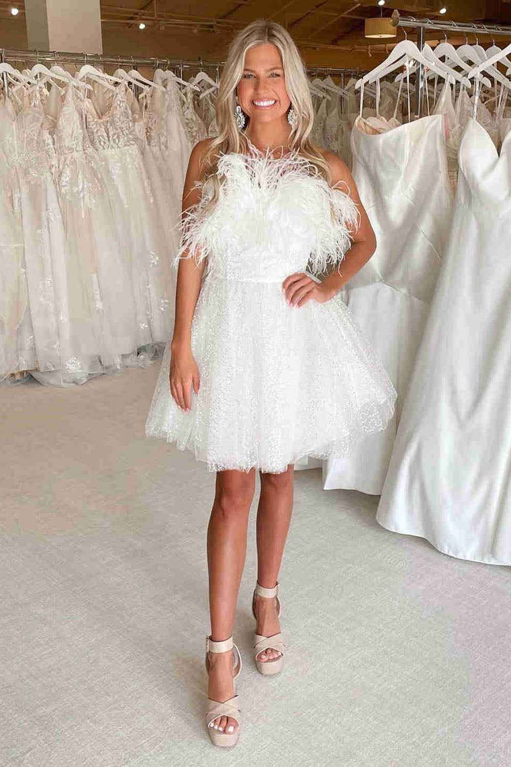 White Strapless Sequin A-Line Homecoming Dress