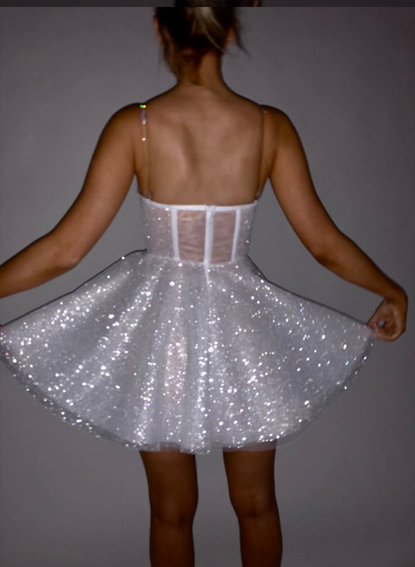 White Strapless Sequin A-Line Wedding Dress Back View
