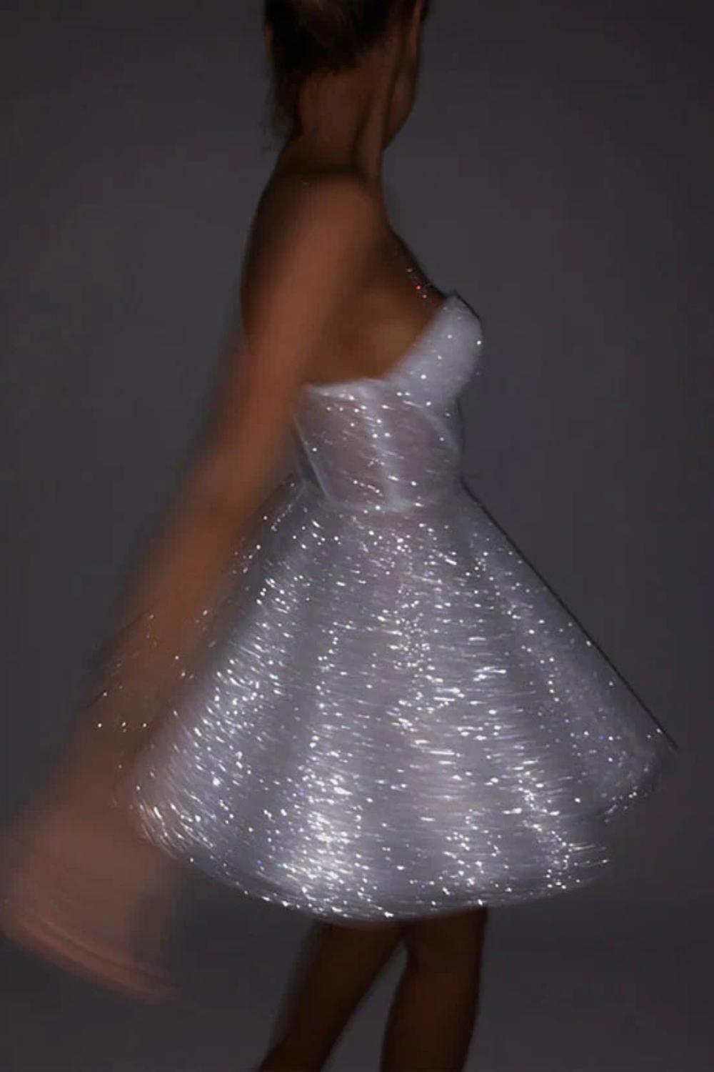 White Strapless Sequin A-Line Wedding Dress