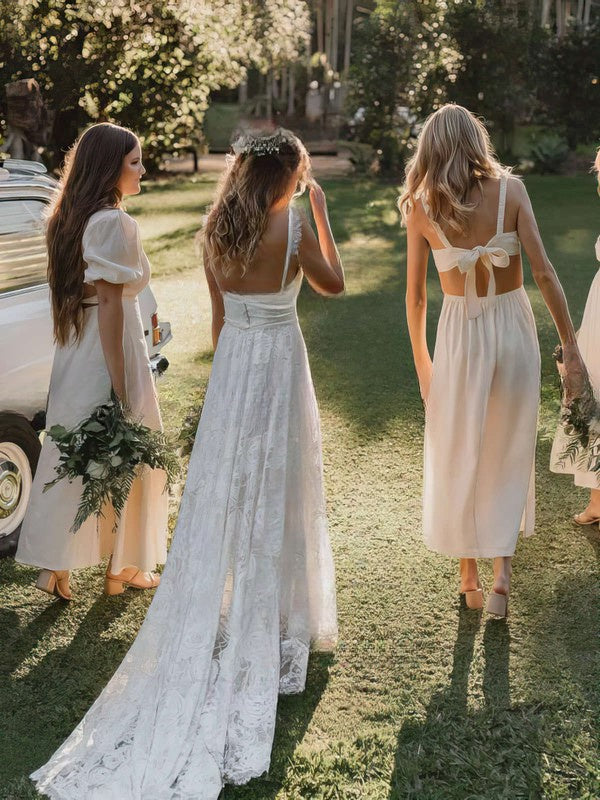 White Sweetheart Lace A-Line Wedding Dress with Slit Group