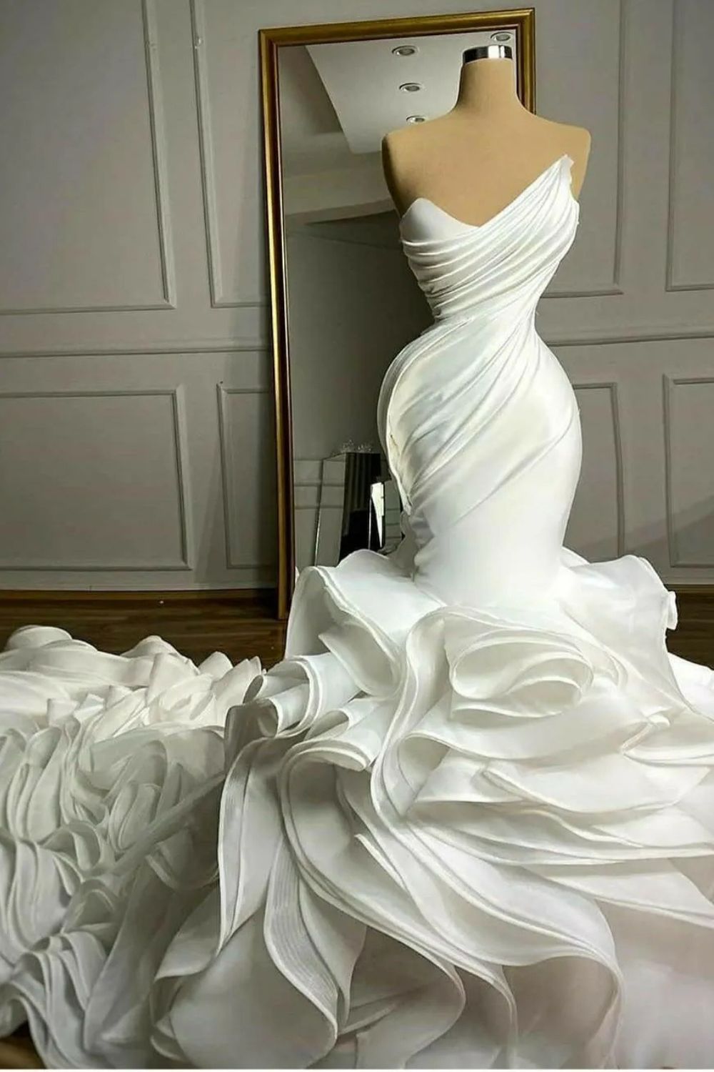 White Sweetheart Mermaid Cathedral Train Wedding Dress