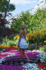 White Sweetheart Sequin A-Line Homecoming Dress with Lace Appliques Back View