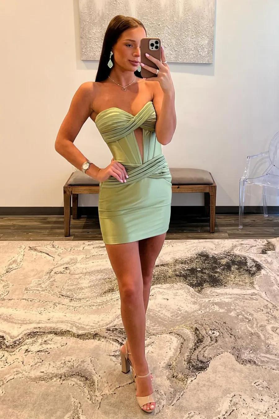 Copper Corset Keyhole Tight Short Homecoming Dress with Ruffles