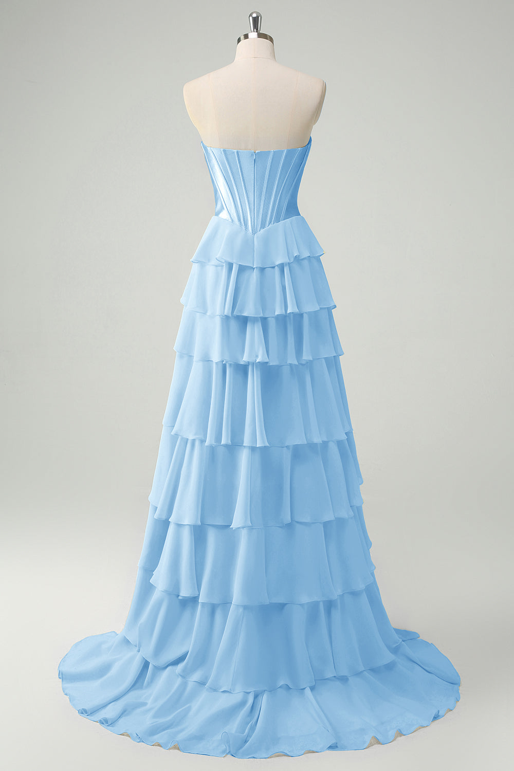 Yellow Princess Sweetheart Chiffon Ruffled Long Corset Prom Dress with Slit