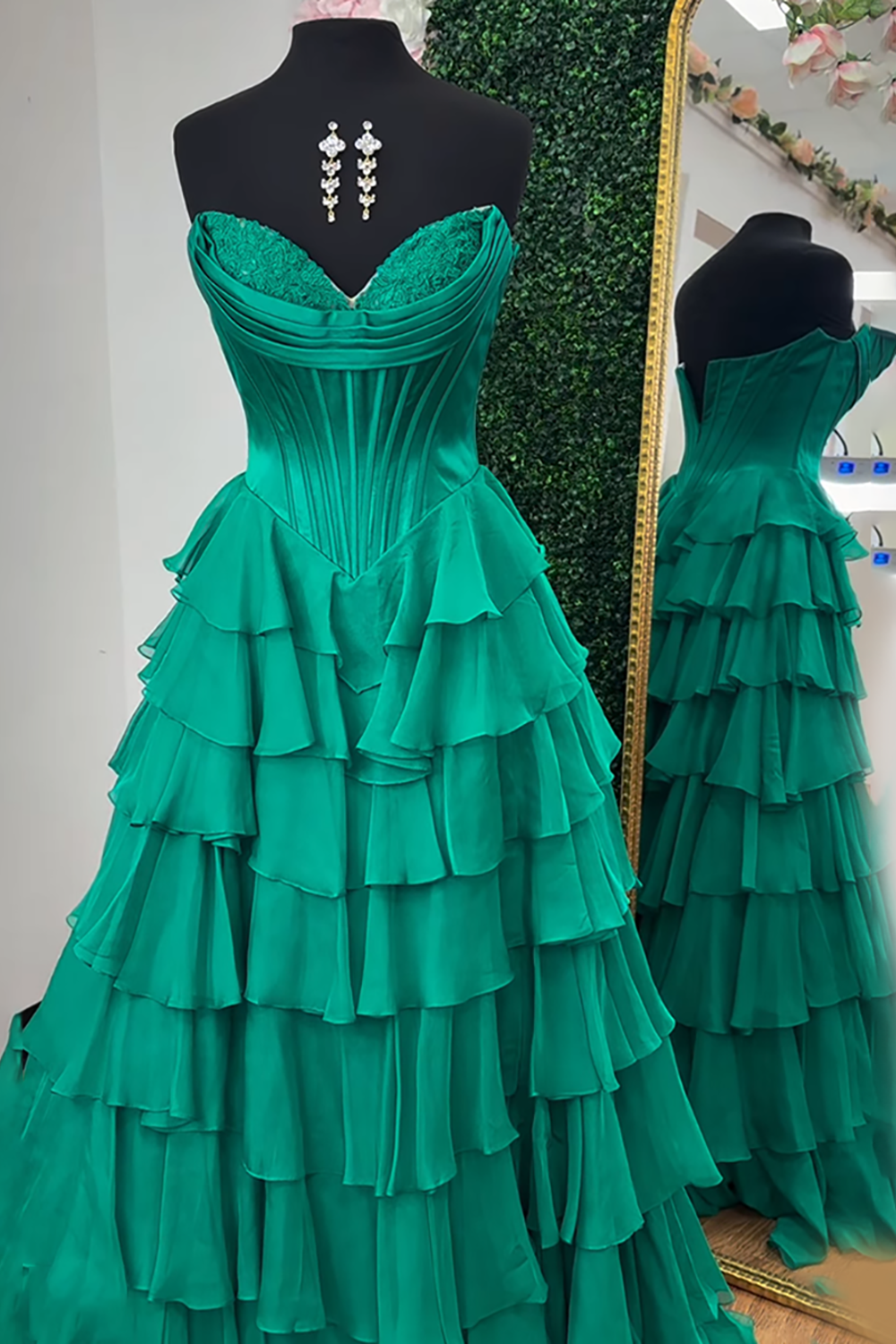 Yellow Princess Sweetheart Chiffon Ruffled Long Corset Prom Dress with Slit