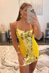 Yellow Scoop Neck Sequin Bodycon Homecoming Dress