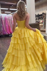 Yellow Sweetheart A-Line Long Prom Dress with Slit Back View