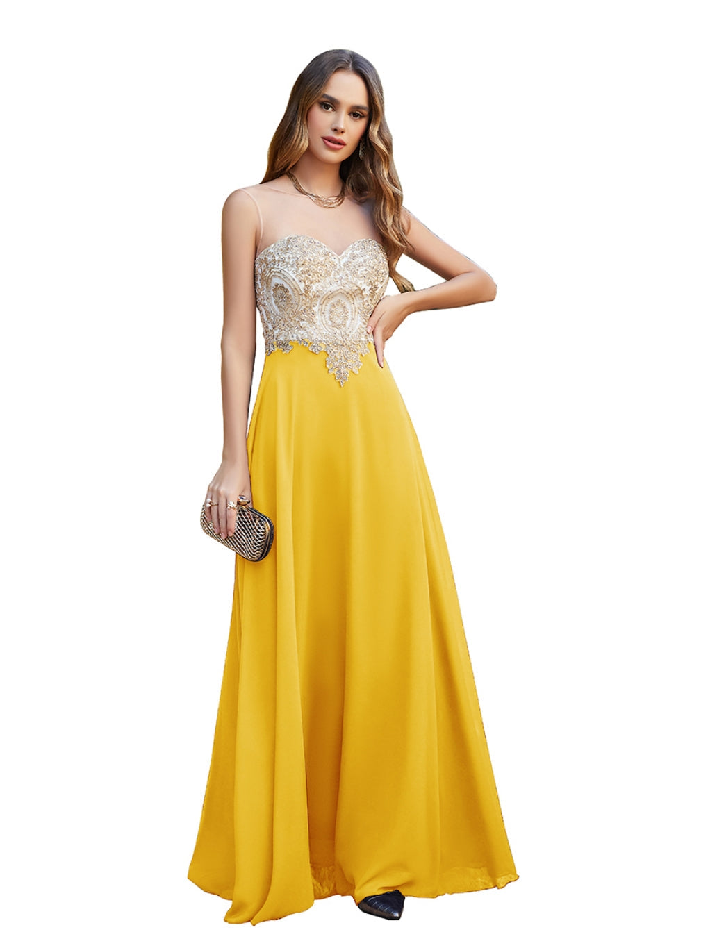 Yellow Sweetheart Chiffon A-Line Long Bridesmaid Dress