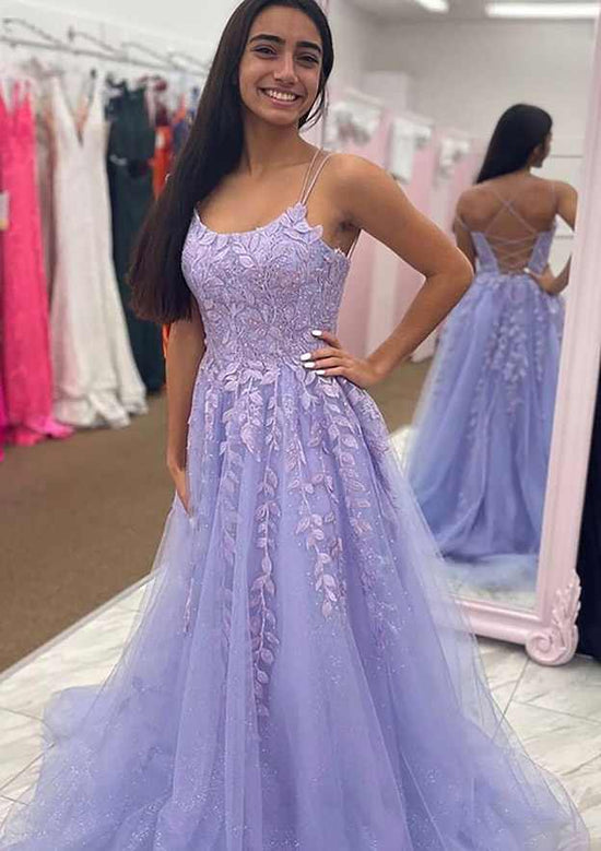 Load image into Gallery viewer, A-line Bateau Court Train Tulle Glitter Prom Dress With Appliqued Beading-27dress

