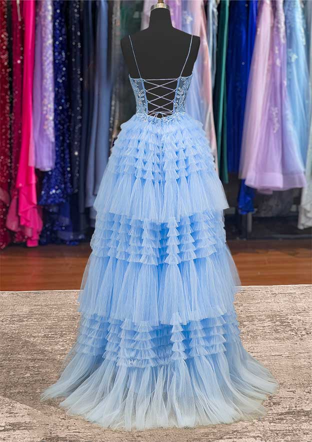 A-line Bateau Tulle Spaghetti Straps Long Beading Prom Dress With Ruff 27dress A-line Bateau Tulle Spaghetti Straps Long Beading Prom Dress With Ruff 27dress