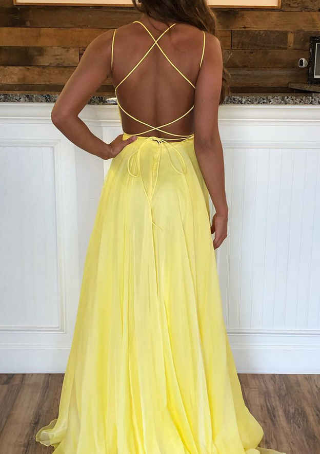 A-line Bateau Sleeveless Prom Dress With Sequins and Sweep Train in Chiffon-27dress