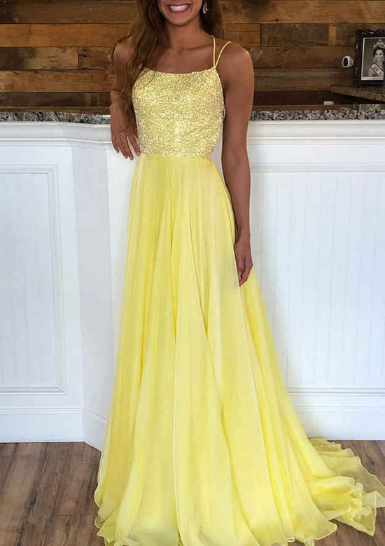 A-line Bateau Sleeveless Prom Dress With Sequins and Sweep Train in Chiffon-27dress