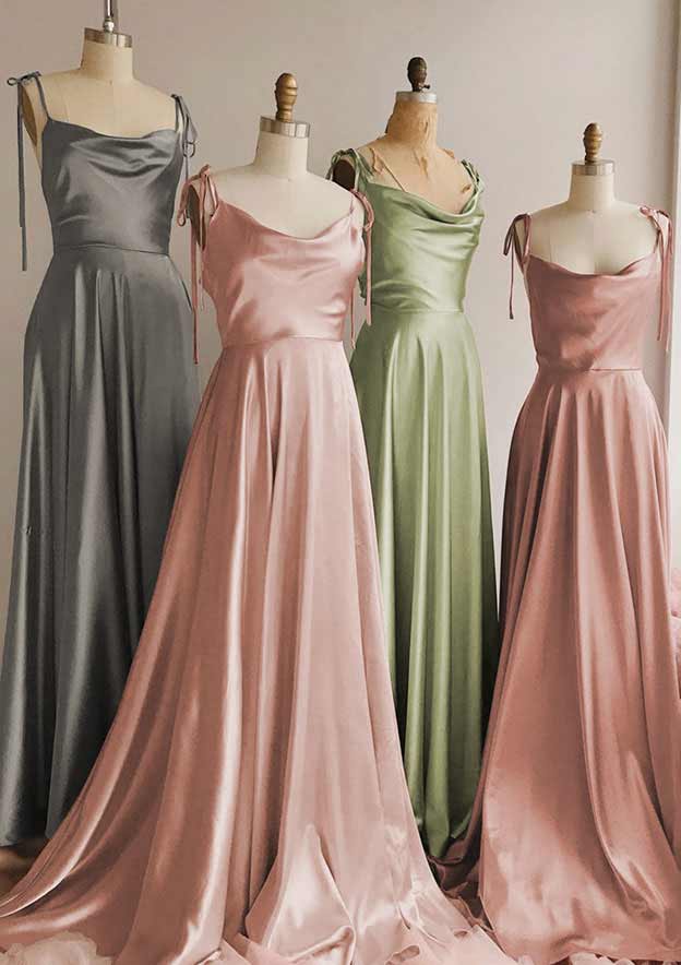A-Line Charmeuse Prom Dress with Pleated Split and Cowl Neck - Long/Floor-Length-27dress
