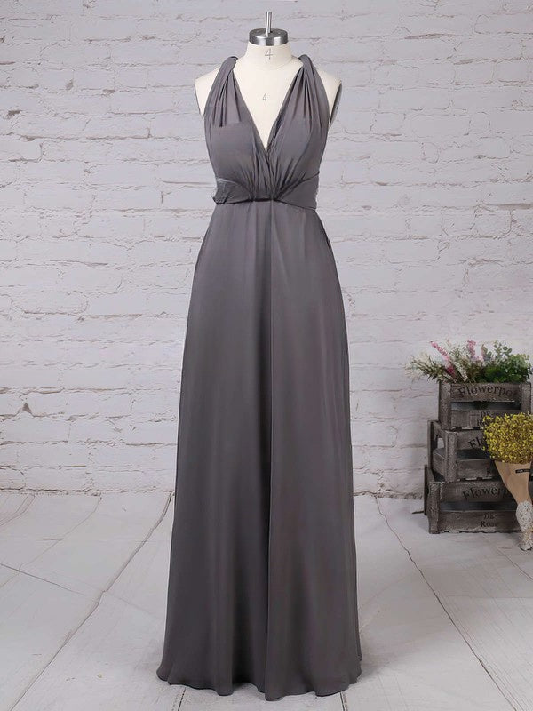 A-line Floor-length V-neck Chiffon Formal Dresses