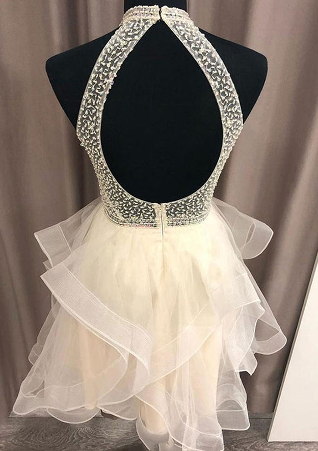 Short A-Line High-Neck Organza Homecoming Dress with Beading 27dress Short A-Line High-Neck Organza Homecoming Dress with Beading 27dress