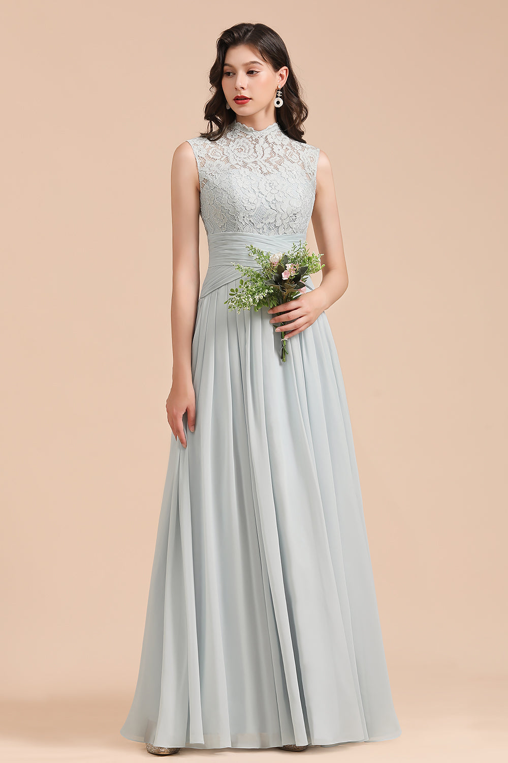 A-line High Neck Lace Chiffon Long Sleeveless Bridesmaid Dress 27dress A-line High Neck Lace Chiffon Long Sleeveless Bridesmaid Dress 27dress