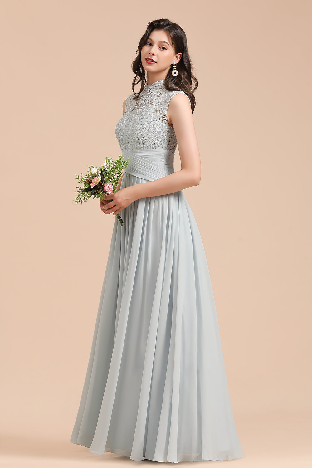 A-line High Neck Lace Chiffon Long Sleeveless Bridesmaid Dress 27dress A-line High Neck Lace Chiffon Long Sleeveless Bridesmaid Dress 27dress