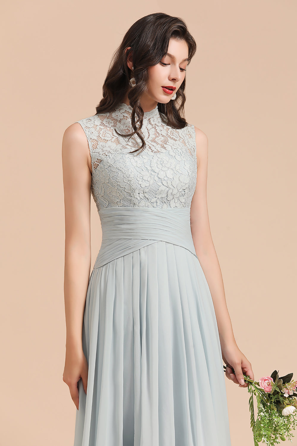 A-line High Neck Lace Chiffon Long Sleeveless Bridesmaid Dress 27dress A-line High Neck Lace Chiffon Long Sleeveless Bridesmaid Dress 27dress