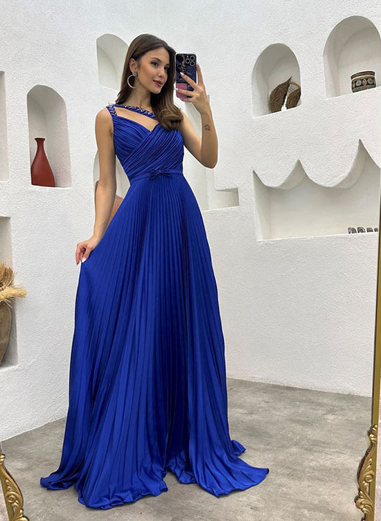 A-Line Long Sleeveless Prom Dress with Pleating-27dress