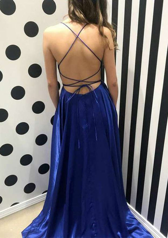 Load image into Gallery viewer, A-Line Princess Prom Dress with Split and Square Neckline in Charmeuse-27dress
