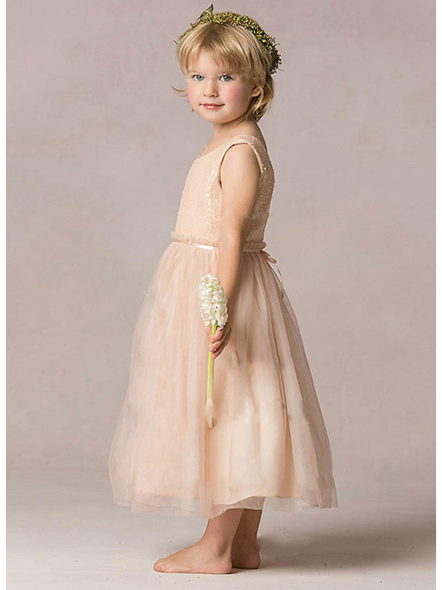 A-Line Sequined Sleeveless Jewel Neck Wedding Party Flower Girl Dresses-27dress