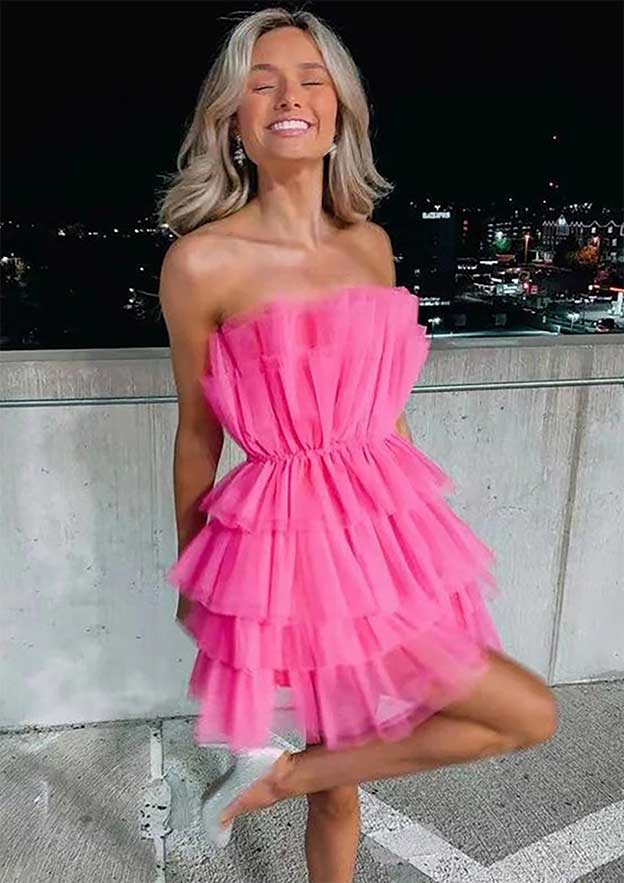 A-Line Sleeveless Short/Mini Tulle Homecoming Dress with Ruffles-27dress