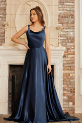 A-line Spaghetti Straps Backless Floor-Length Prom Dress with Slit-27dress