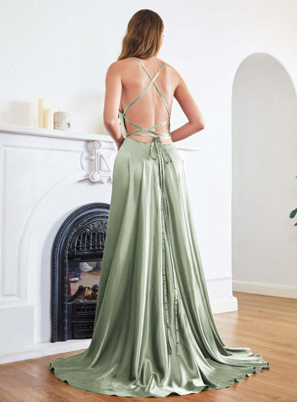 A-line Spaghetti Straps Satin Floor Length Prom Dress with Side Slit 27dress A-line Spaghetti Straps Satin Floor Length Prom Dress with Side Slit 27dress