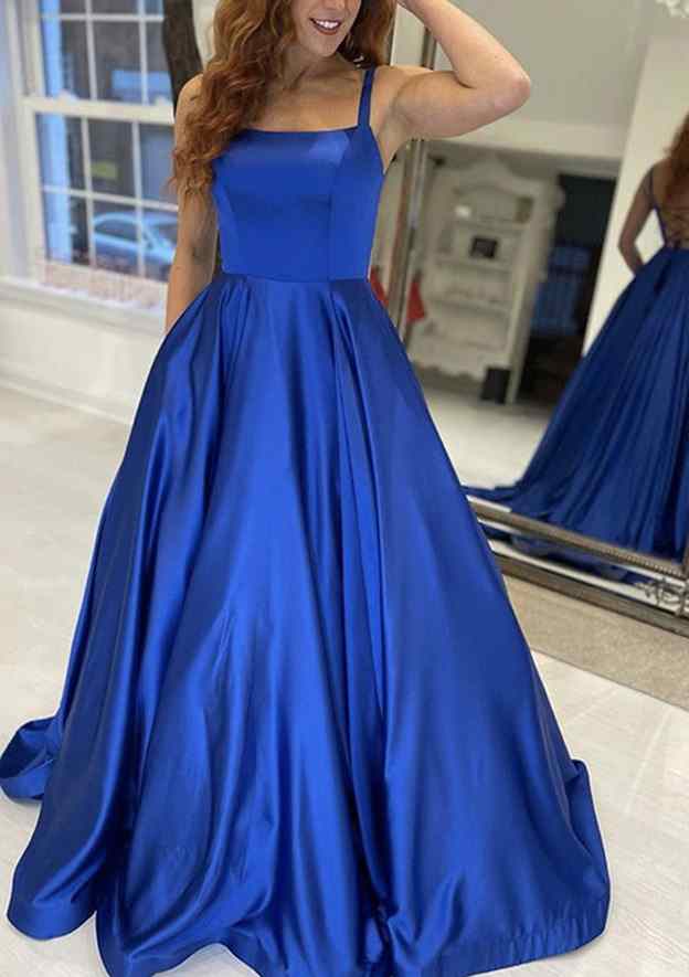 Simple A-line Square Neckline Open Back Satin Long Prom Dress With Poc 27dress Simple A-line Square Neckline Open Back Satin Long Prom Dress With Poc 27dress