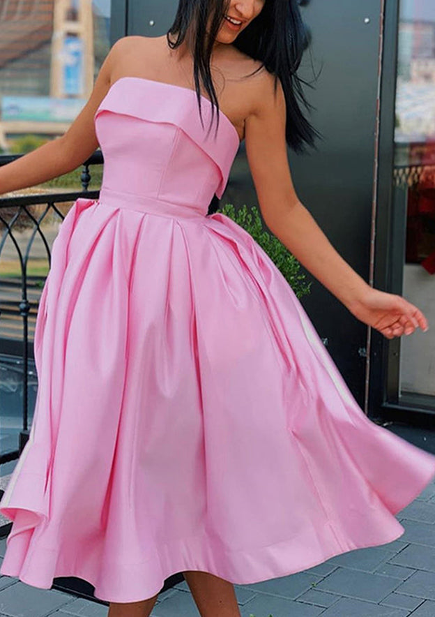 A-line Square Neckline Sleeveless Satin Tea-Length Homecoming Dress-27dress