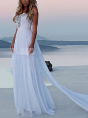 A-line Sweetheart Chiffon Watteau Train Wedding Dress with Beading