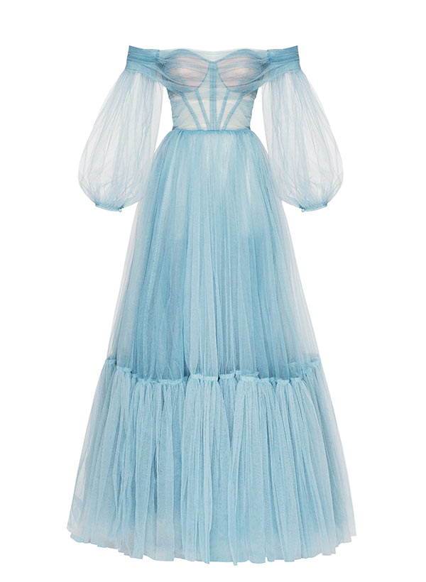 Long A-Line Off-the-shoulder Tulle Prom Dress with Long Sleeves 27dress Long A-Line Off-the-shoulder Tulle Prom Dress with Long Sleeves 27dress