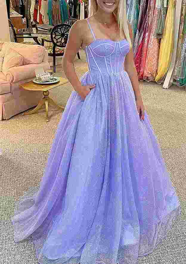 A-Line Sweetheart Glitter Prom Dress with Pockets-27dress