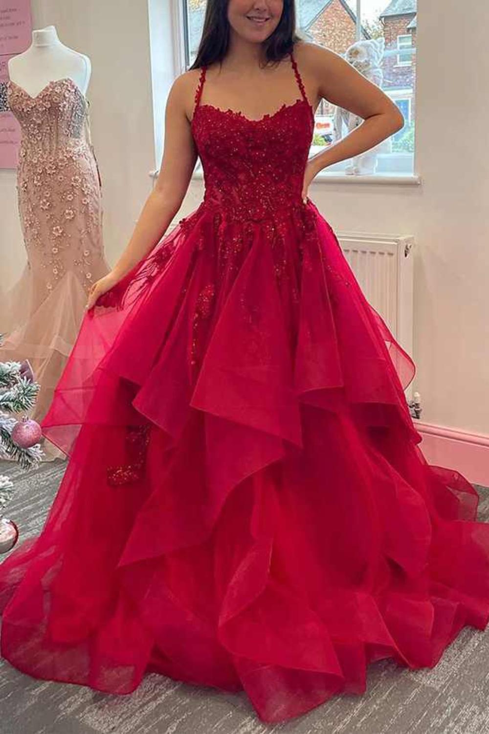 A-line Sweetheart Sleeveless Tulle Prom Dress With Lace Applique-27dress