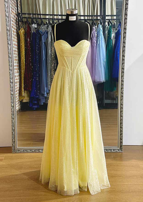 Load image into Gallery viewer, A-line Sweetheart Spaghetti Straps Long/Floor-Length Tulle Prom Dress With Pleated Glitter-27dress
