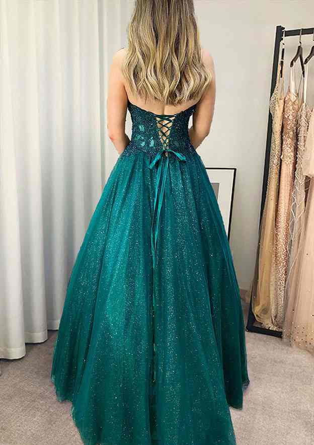 Sweetheart Strapless Appliques Tulle A-Line Prom Dress main image 1