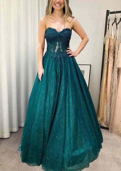 A-Line Sweetheart Rhinestone Prom Dress with Detachable Sleeves main image 1