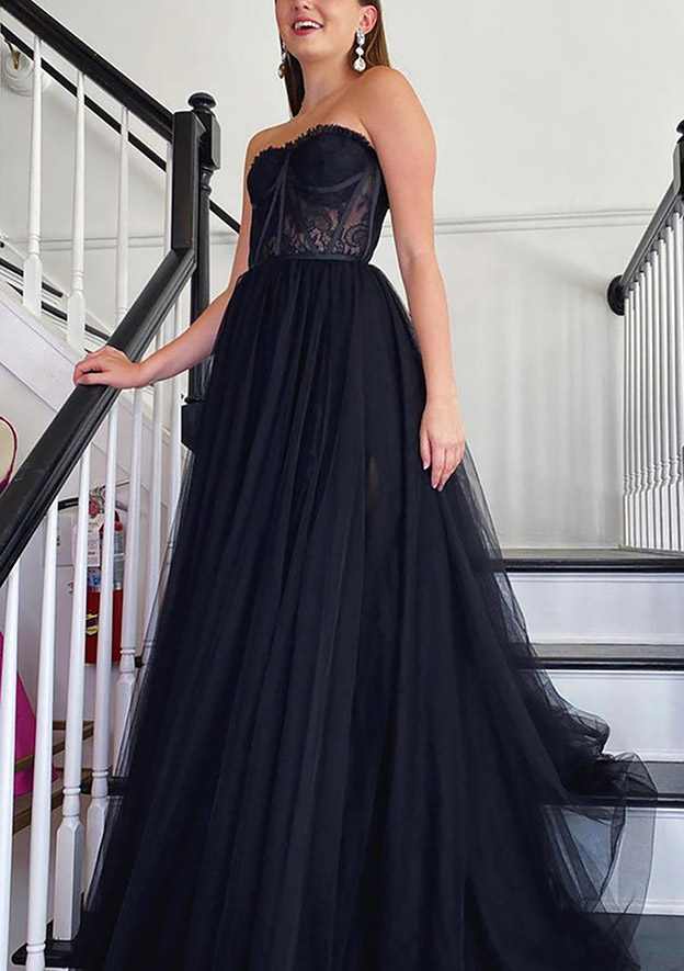 Load image into Gallery viewer, A-Line Sweetheart Strapless Tulle Prom Dress With Appliqued Detail-27dress
