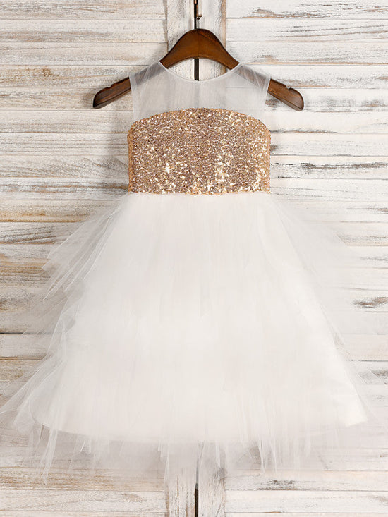 A-Line Tulle Sequined Jewel Neck Wedding First Communion Pageant Flower Girl Dresses-27dress